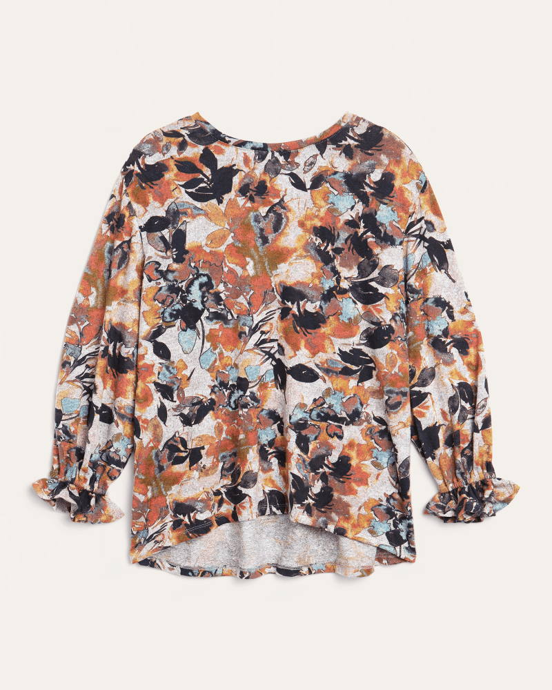 Front of plus size Dyllis Watercolor-Print Flutter-Cuff Top by East Adeline | Dia&Co | dia_product_style_image_id:174581